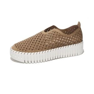 Stylish leather Tan Perforated Slip-On Sneakers